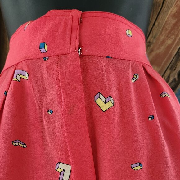 Vintage Chloe made in France tetris print midi pockets silk skirt Sz S - Picture 3 of 9